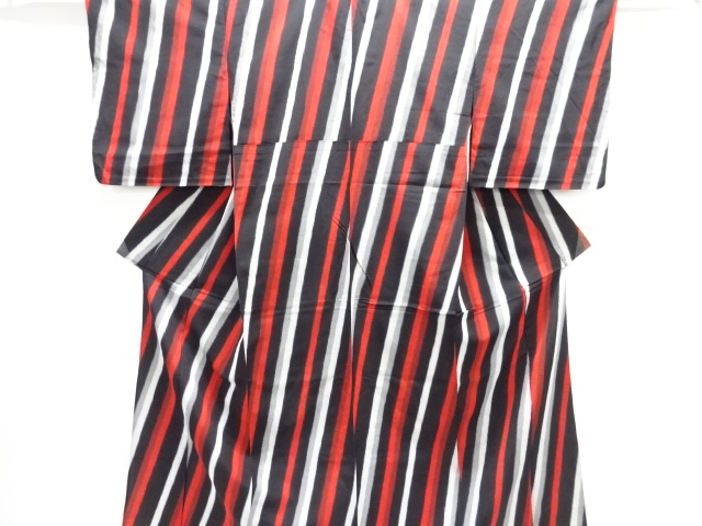 JAPANESE KIMONO / ANTIQUE OMESHI HITOE KIMONO / TAISHO ROMAN STYLE / SILK / WOVEN DIAGONAL STRIPE